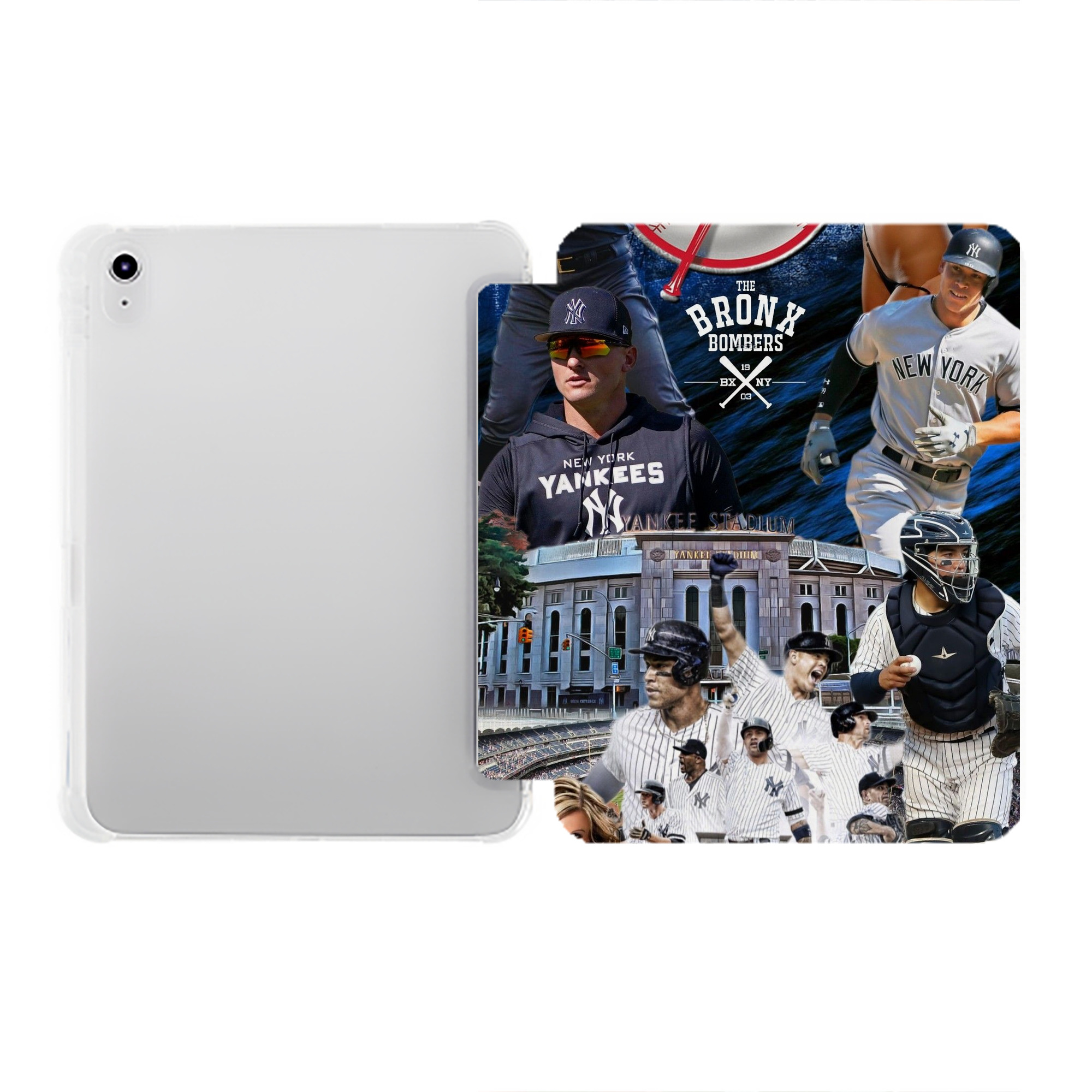New York Yankees 336 Premium Tri-Fold PU Leather & Silicone IPad Case With Pencil Slot – Fits 9.5,10.5,10.9 – Adjustable Stand, Slim, Protective